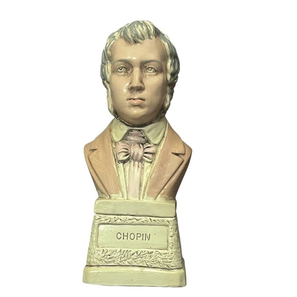 Vintage Frédéric Chopin Composer Bust Statue Small Multicolor Felt Base